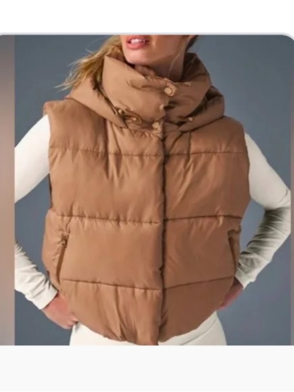 Alo Yoga Gold Rush Puffer Vest Toasted Almond Brown XS Cropped High Collar